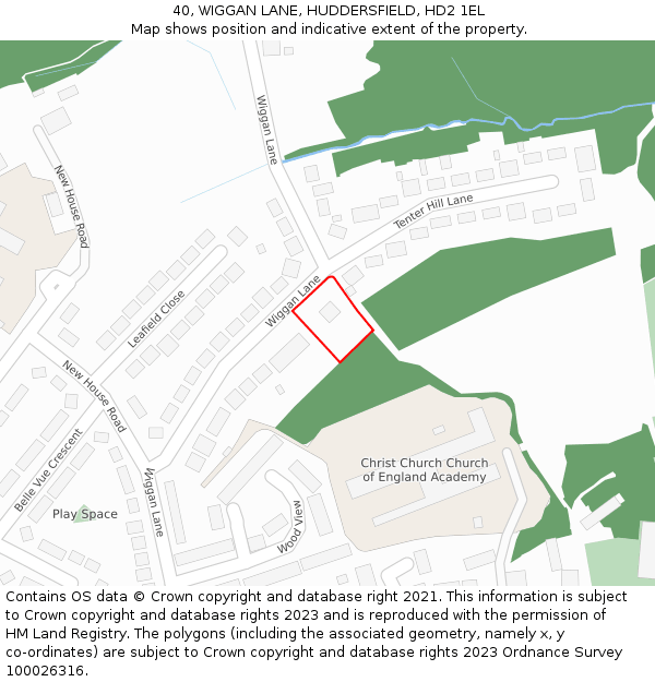 40, WIGGAN LANE, HUDDERSFIELD, HD2 1EL: Location map and indicative extent of plot
