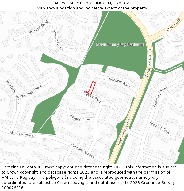 40, WIGSLEY ROAD, LINCOLN, LN6 3LA: Location map and indicative extent of plot