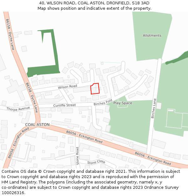 40, WILSON ROAD, COAL ASTON, DRONFIELD, S18 3AD: Location map and indicative extent of plot