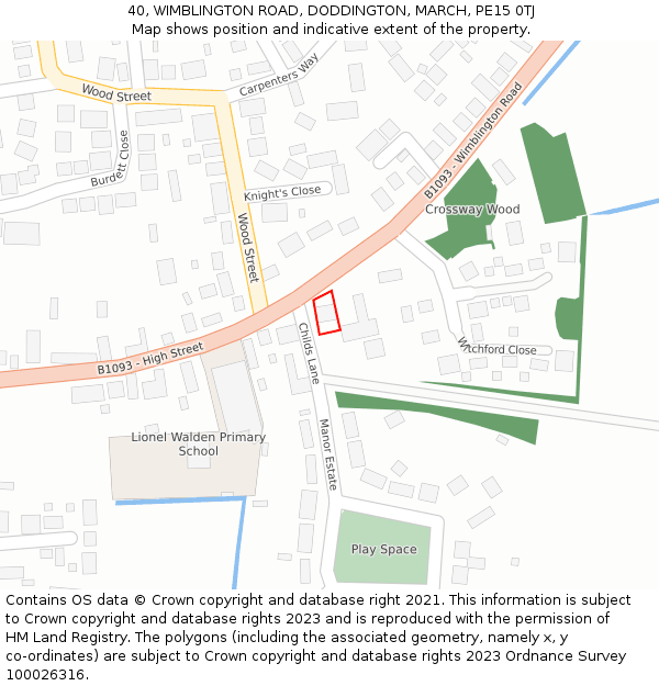 40, WIMBLINGTON ROAD, DODDINGTON, MARCH, PE15 0TJ: Location map and indicative extent of plot