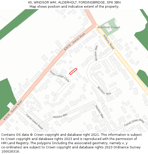40, WINDSOR WAY, ALDERHOLT, FORDINGBRIDGE, SP6 3BN: Location map and indicative extent of plot