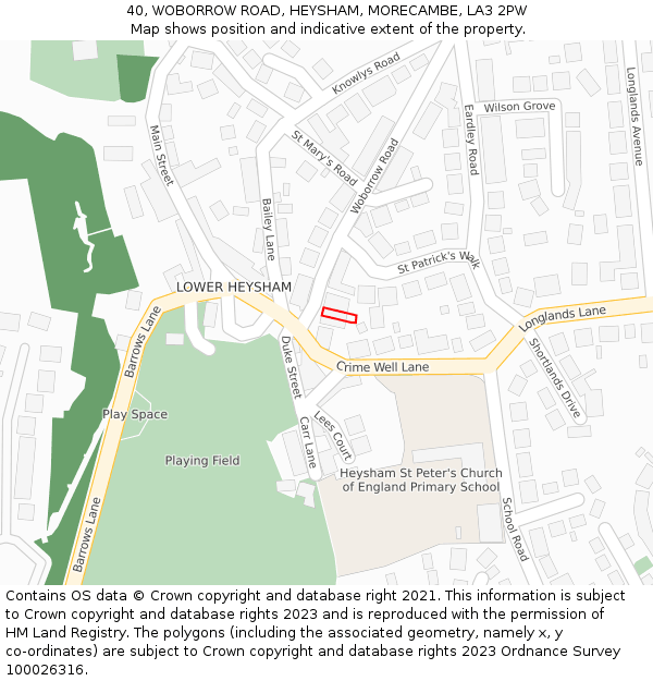 40, WOBORROW ROAD, HEYSHAM, MORECAMBE, LA3 2PW: Location map and indicative extent of plot