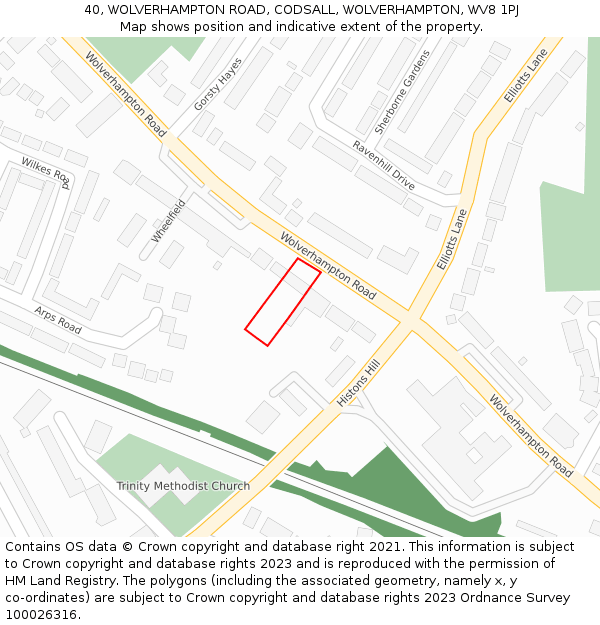 40, WOLVERHAMPTON ROAD, CODSALL, WOLVERHAMPTON, WV8 1PJ: Location map and indicative extent of plot