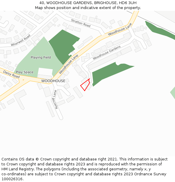 40, WOODHOUSE GARDENS, BRIGHOUSE, HD6 3UH: Location map and indicative extent of plot