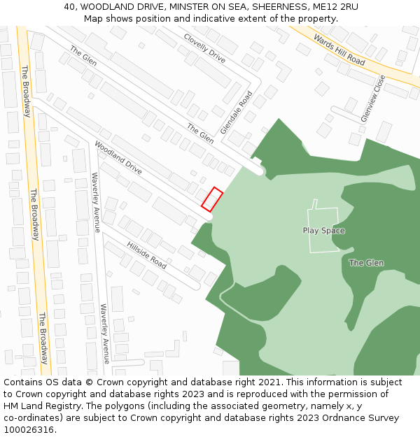 40, WOODLAND DRIVE, MINSTER ON SEA, SHEERNESS, ME12 2RU: Location map and indicative extent of plot
