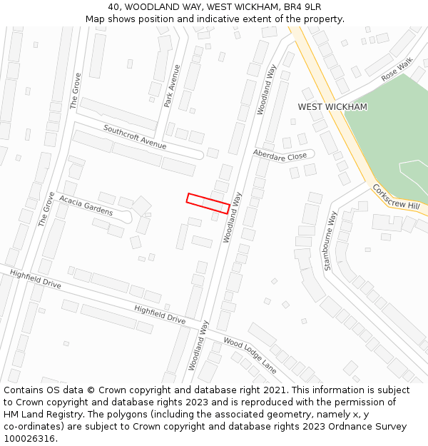 40, WOODLAND WAY, WEST WICKHAM, BR4 9LR: Location map and indicative extent of plot