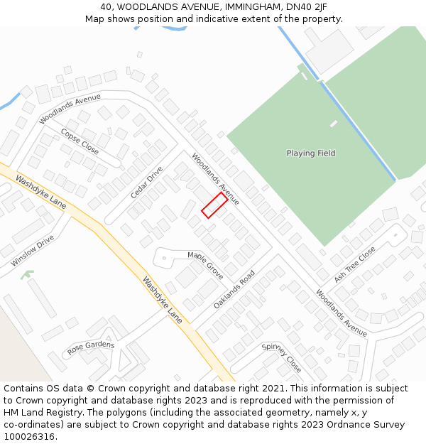 40, WOODLANDS AVENUE, IMMINGHAM, DN40 2JF: Location map and indicative extent of plot