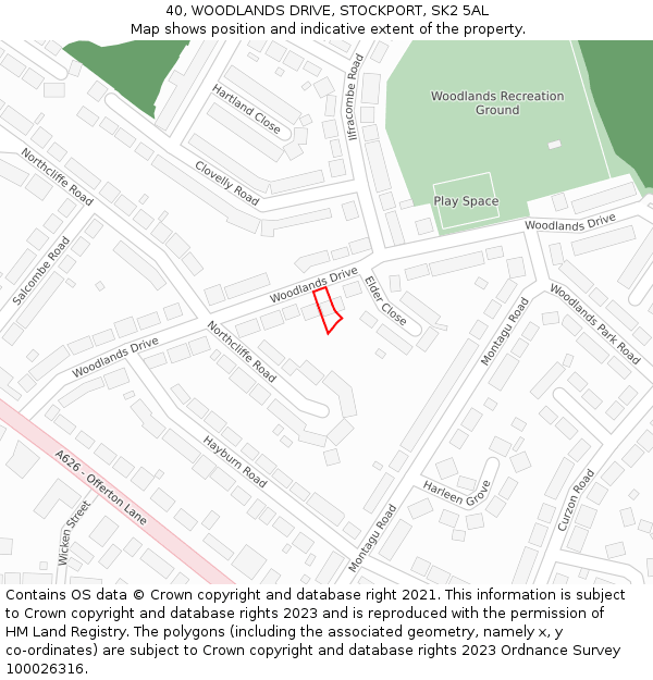 40, WOODLANDS DRIVE, STOCKPORT, SK2 5AL: Location map and indicative extent of plot