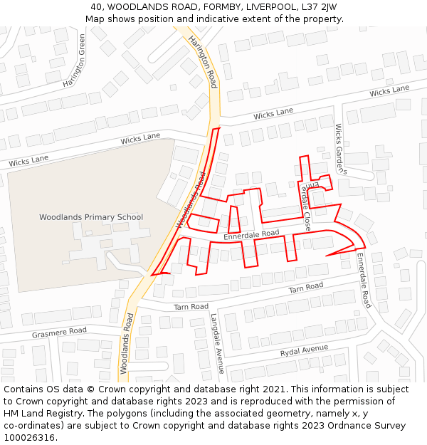 40, WOODLANDS ROAD, FORMBY, LIVERPOOL, L37 2JW: Location map and indicative extent of plot