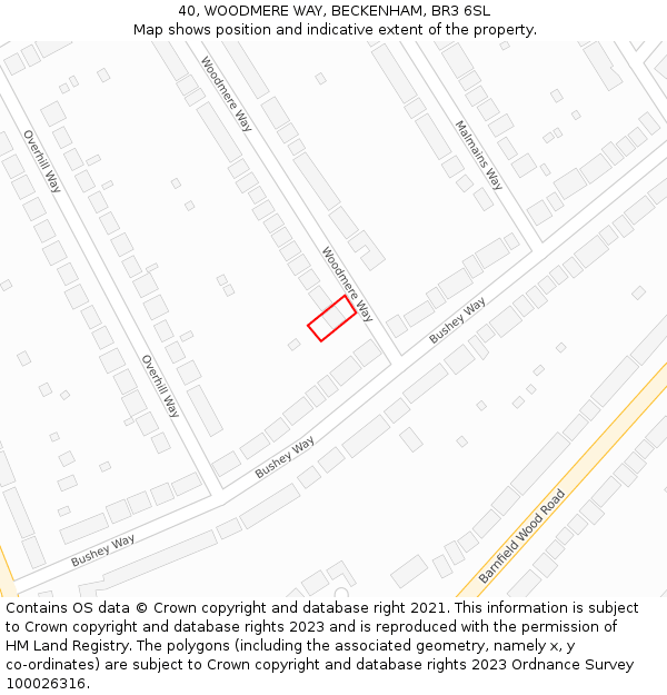 40, WOODMERE WAY, BECKENHAM, BR3 6SL: Location map and indicative extent of plot