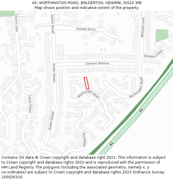 40, WORTHINGTON ROAD, BALDERTON, NEWARK, NG24 3RE: Location map and indicative extent of plot