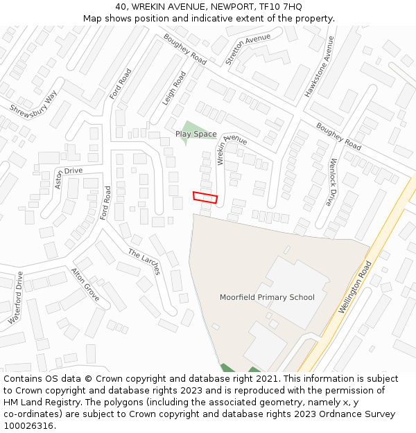 40, WREKIN AVENUE, NEWPORT, TF10 7HQ: Location map and indicative extent of plot