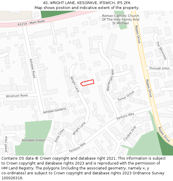 40, WRIGHT LANE, KESGRAVE, IPSWICH, IP5 2FA: Location map and indicative extent of plot