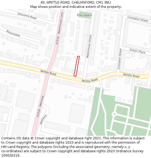 40, WRITTLE ROAD, CHELMSFORD, CM1 3BU: Location map and indicative extent of plot