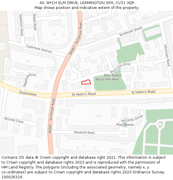40, WYCH ELM DRIVE, LEAMINGTON SPA, CV31 3QR: Location map and indicative extent of plot