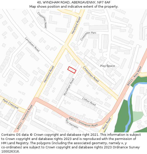 40, WYNDHAM ROAD, ABERGAVENNY, NP7 6AF: Location map and indicative extent of plot