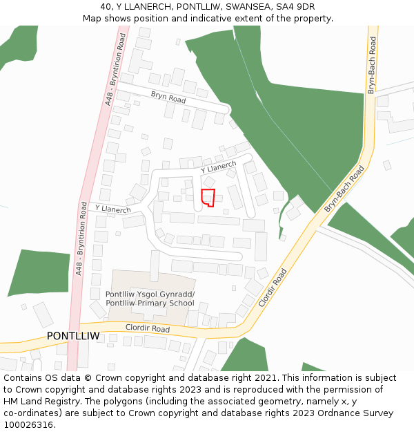 40, Y LLANERCH, PONTLLIW, SWANSEA, SA4 9DR: Location map and indicative extent of plot