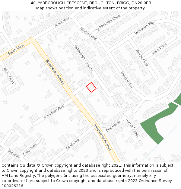 40, YARBOROUGH CRESCENT, BROUGHTON, BRIGG, DN20 0EB: Location map and indicative extent of plot