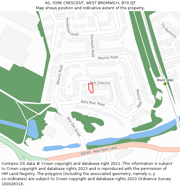 40, YORK CRESCENT, WEST BROMWICH, B70 0JT: Location map and indicative extent of plot