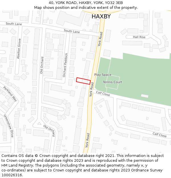 40, YORK ROAD, HAXBY, YORK, YO32 3EB: Location map and indicative extent of plot