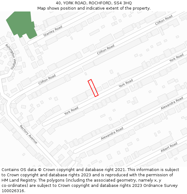 40, YORK ROAD, ROCHFORD, SS4 3HQ: Location map and indicative extent of plot