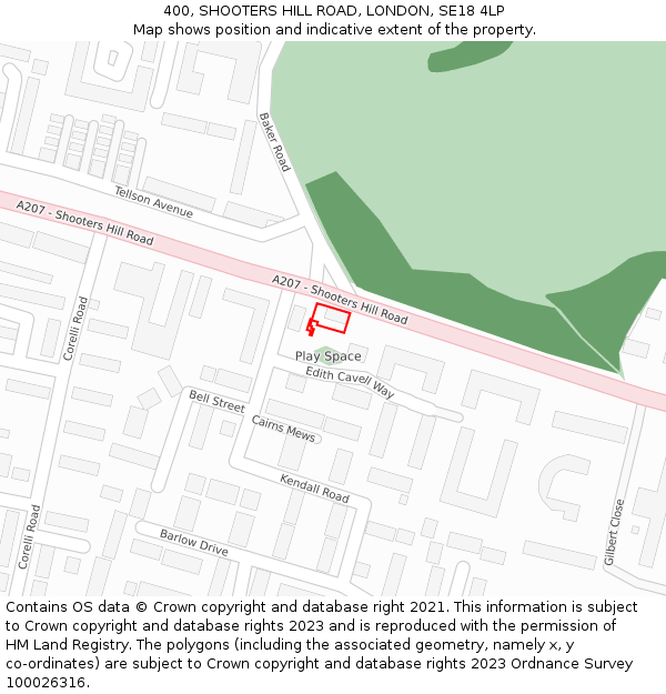 400, SHOOTERS HILL ROAD, LONDON, SE18 4LP: Location map and indicative extent of plot