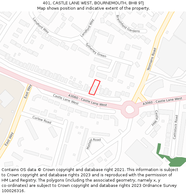 401, CASTLE LANE WEST, BOURNEMOUTH, BH8 9TJ: Location map and indicative extent of plot