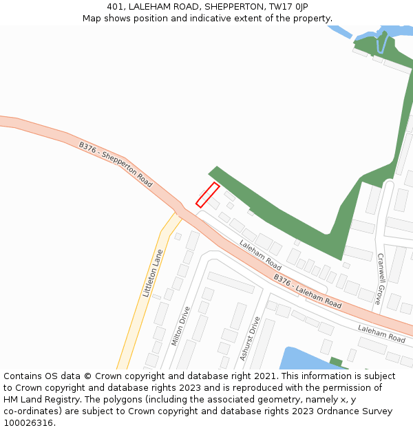 401, LALEHAM ROAD, SHEPPERTON, TW17 0JP: Location map and indicative extent of plot