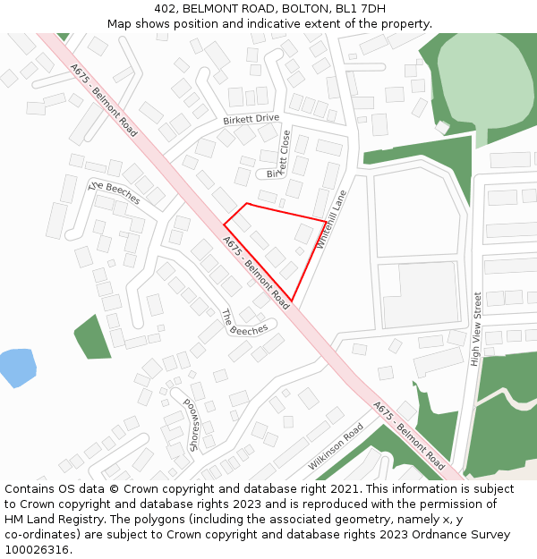 402, BELMONT ROAD, BOLTON, BL1 7DH: Location map and indicative extent of plot