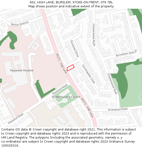 402, HIGH LANE, BURSLEM, STOKE-ON-TRENT, ST6 7BL: Location map and indicative extent of plot