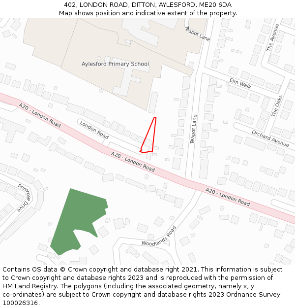 402, LONDON ROAD, DITTON, AYLESFORD, ME20 6DA: Location map and indicative extent of plot