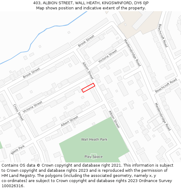 403, ALBION STREET, WALL HEATH, KINGSWINFORD, DY6 0JP: Location map and indicative extent of plot