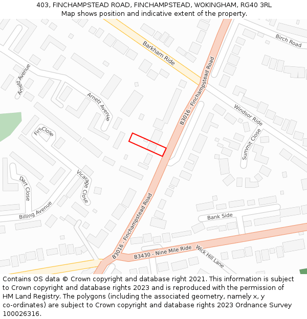 403, FINCHAMPSTEAD ROAD, FINCHAMPSTEAD, WOKINGHAM, RG40 3RL: Location map and indicative extent of plot