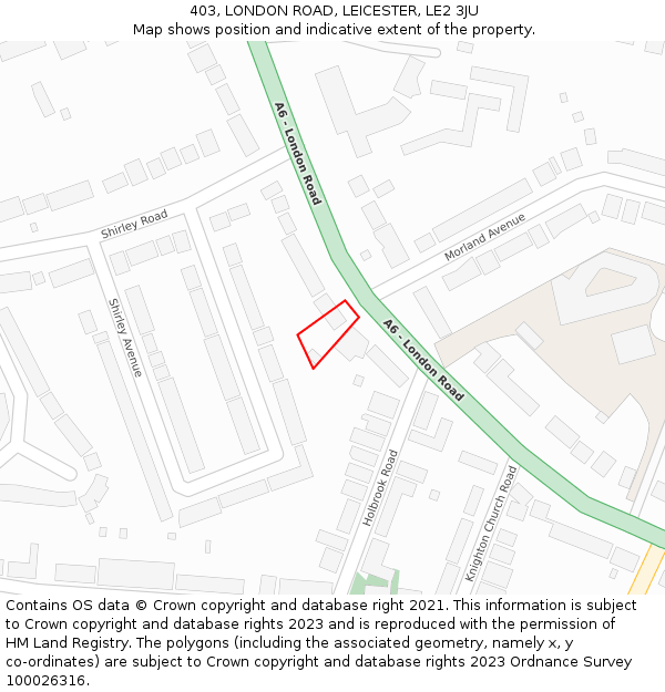 403, LONDON ROAD, LEICESTER, LE2 3JU: Location map and indicative extent of plot