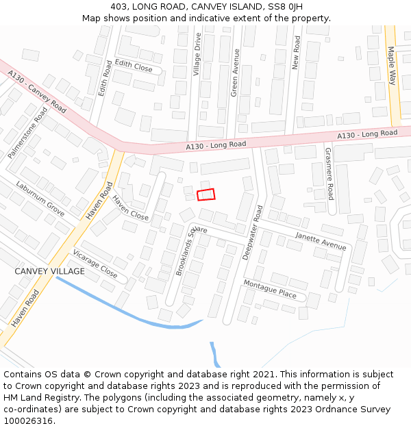 403, LONG ROAD, CANVEY ISLAND, SS8 0JH: Location map and indicative extent of plot