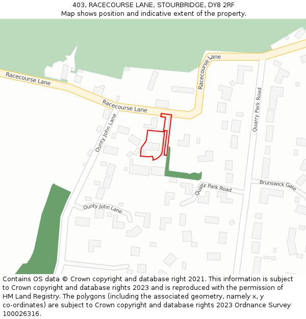 403, RACECOURSE LANE, STOURBRIDGE, DY8 2RF: Location map and indicative extent of plot