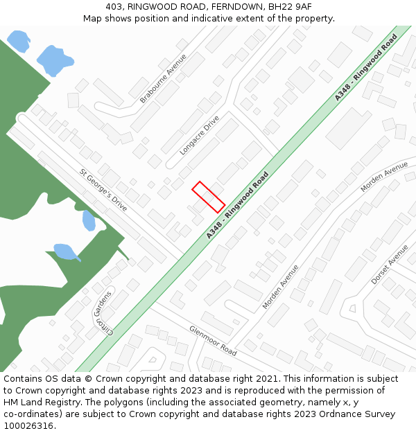 403, RINGWOOD ROAD, FERNDOWN, BH22 9AF: Location map and indicative extent of plot