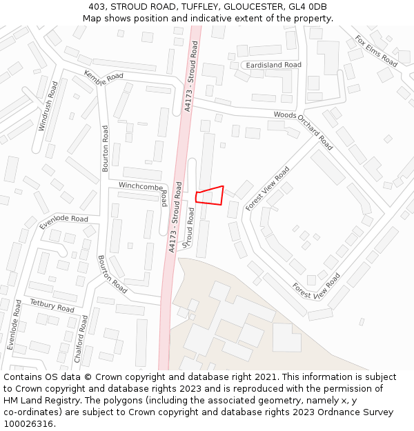 403, STROUD ROAD, TUFFLEY, GLOUCESTER, GL4 0DB: Location map and indicative extent of plot