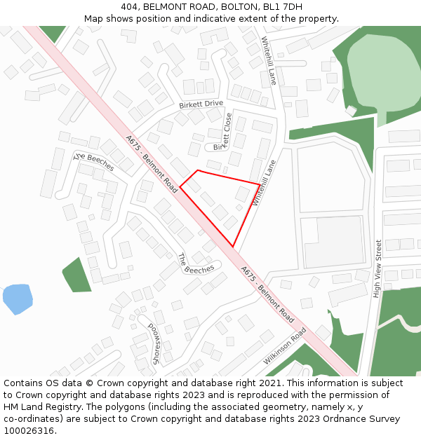 404, BELMONT ROAD, BOLTON, BL1 7DH: Location map and indicative extent of plot