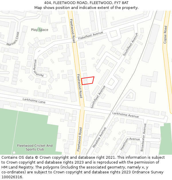 404, FLEETWOOD ROAD, FLEETWOOD, FY7 8AT: Location map and indicative extent of plot