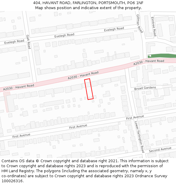 404, HAVANT ROAD, FARLINGTON, PORTSMOUTH, PO6 1NF: Location map and indicative extent of plot