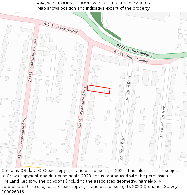 404, WESTBOURNE GROVE, WESTCLIFF-ON-SEA, SS0 0PY: Location map and indicative extent of plot