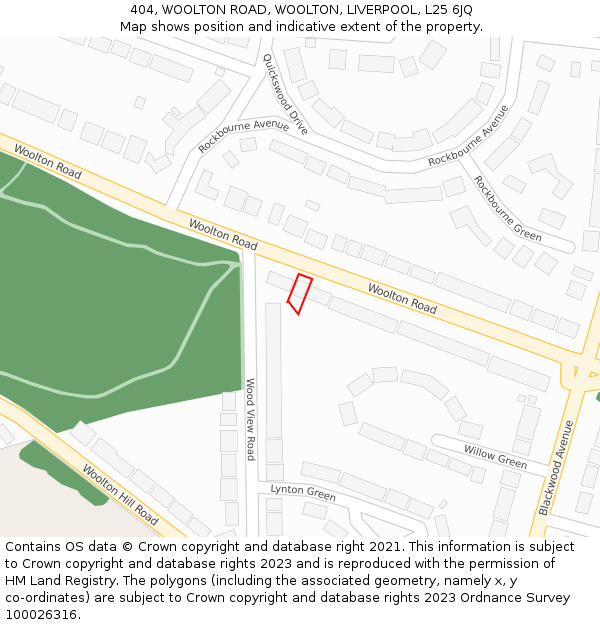 404, WOOLTON ROAD, WOOLTON, LIVERPOOL, L25 6JQ: Location map and indicative extent of plot