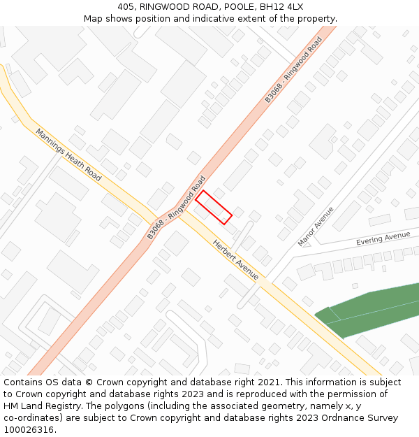 405, RINGWOOD ROAD, POOLE, BH12 4LX: Location map and indicative extent of plot