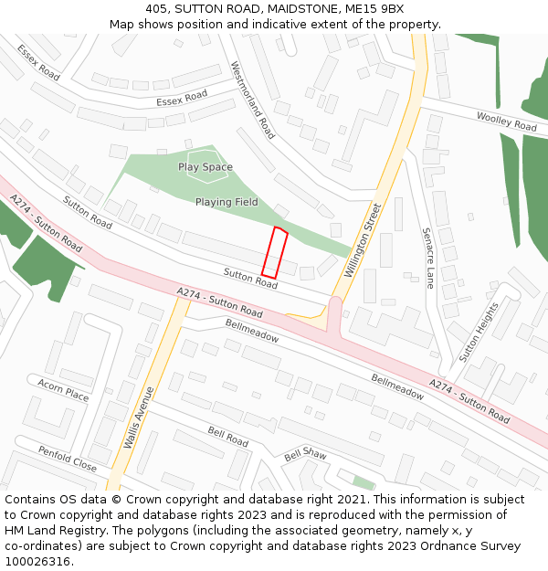 405, SUTTON ROAD, MAIDSTONE, ME15 9BX: Location map and indicative extent of plot