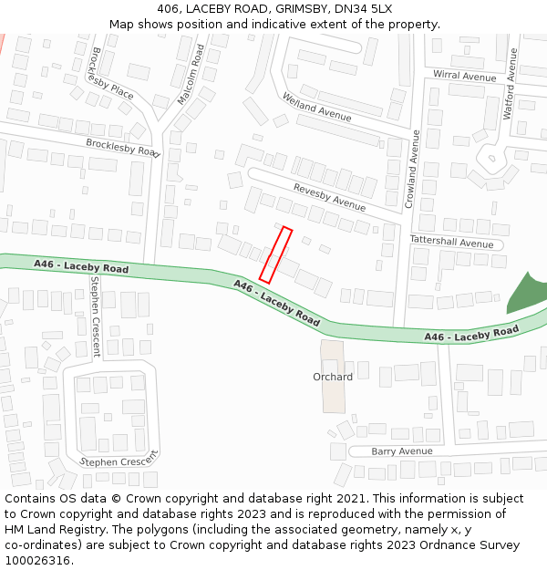 406, LACEBY ROAD, GRIMSBY, DN34 5LX: Location map and indicative extent of plot