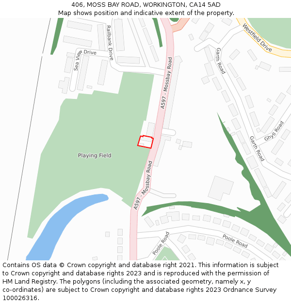 406, MOSS BAY ROAD, WORKINGTON, CA14 5AD: Location map and indicative extent of plot