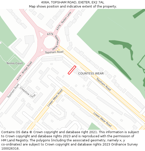 406A, TOPSHAM ROAD, EXETER, EX2 7AL: Location map and indicative extent of plot