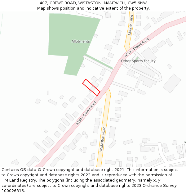 407, CREWE ROAD, WISTASTON, NANTWICH, CW5 6NW: Location map and indicative extent of plot