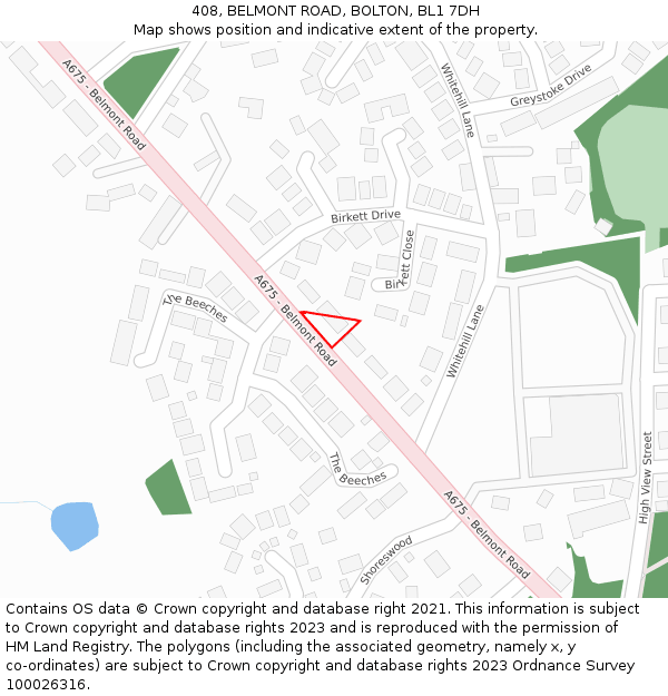 408, BELMONT ROAD, BOLTON, BL1 7DH: Location map and indicative extent of plot